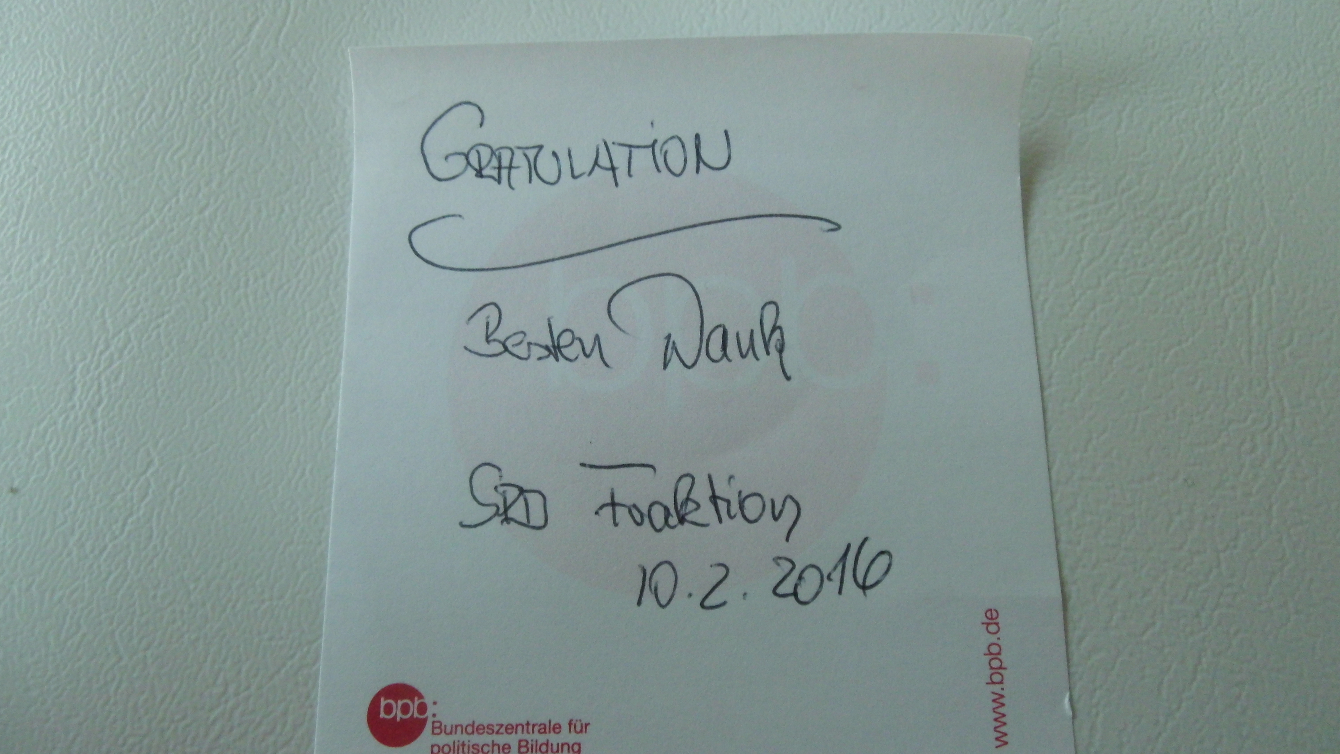 Gratulation! Besten Dank! SPD-Fraktion 10.2.2016
